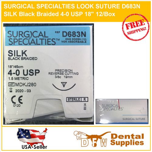 SURGICAL SPECIALTIES LOOK SUTURE D683N SILK Black Braided 4-0 USP 18&#034; 12/Box