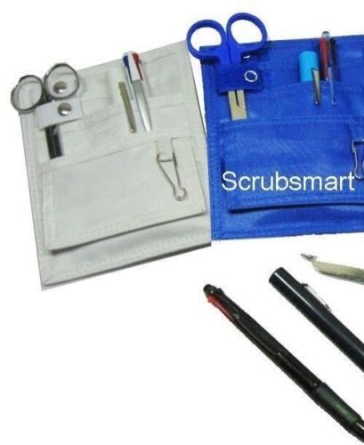 WHITE Pocket Organizer Medical Belt Loop + Scissor +LED Penlight +Pen Nurse KIT