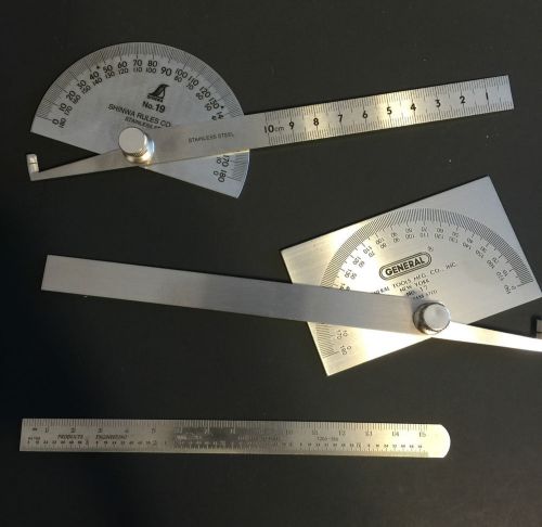 General No. 17 Square &amp; Shinwa No. 19 Rounded Protractor &amp; Ruler Free Shipping!