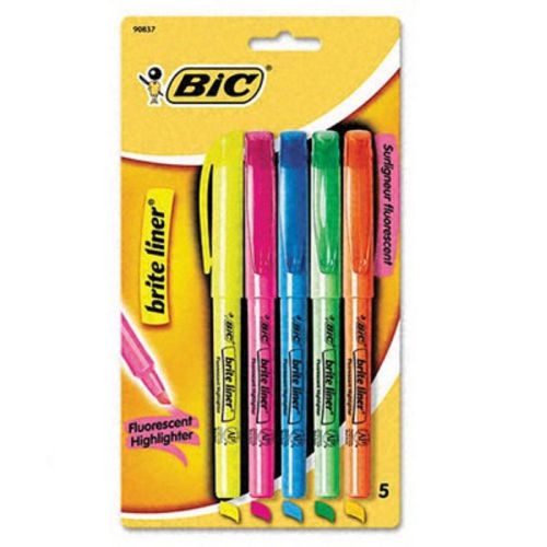 BIC Brite Liner Highlighter with Chisel Tip - 5 per Pack (Assorted Fluorescent)