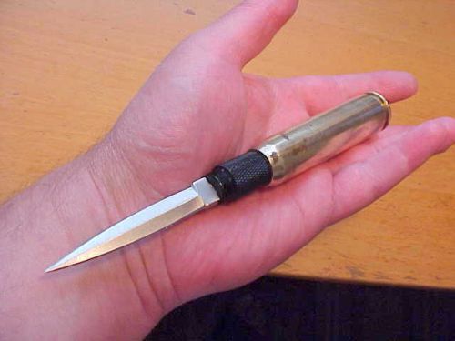 New custom pocket knife letter opener dagger 50 caliber brass shell handle for sale