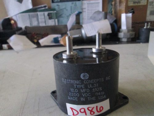 Electronic Concepts Capacitor Type: UL31 12.0 MFD +-10% 2200VDC 0419 (New)