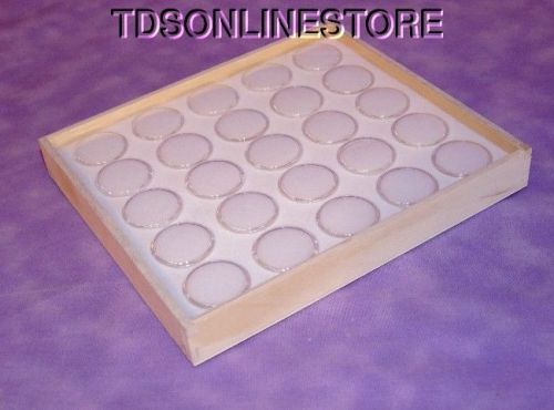 Gem tray natural wood 25 space white foam and jars for sale