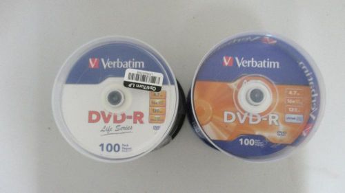 Verbatim DvD-R life/azo series 4.7gb/16x/120min.. lot of 200 new disks (BB146)
