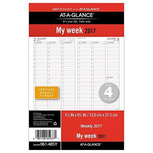 Day Runner Weekly Planner Refill 2017, Vertical, 5-1/2 x 8-1/2&#034;, Size 4