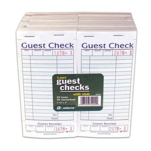 Adams SA540A Guest Check With Stub ( 50 Checks Per Pad)