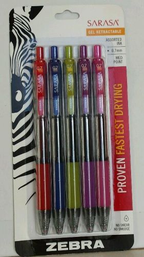 Zebra Sarasa Gel Retractable Pens, Medium 0.7mm, 5-Pack Assorted Colors