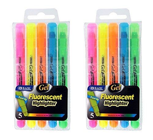 Basic 2 sets of 5 gel highlighters, assorted fluorescent colors for sale