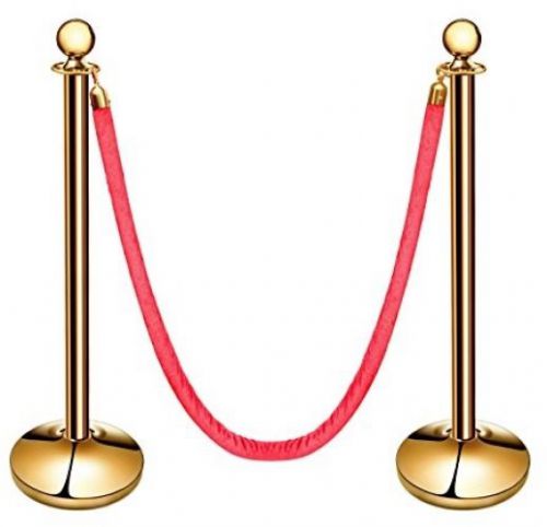 New Star Foodservice 54736 Round Top Brass Plated Stanchions, Set Of 2 Posts 1