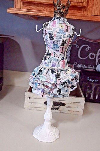 Jewelry Mannequin Dress Form 18 inch Stamp Ruffle Pink Rustic Crown Girly Decor