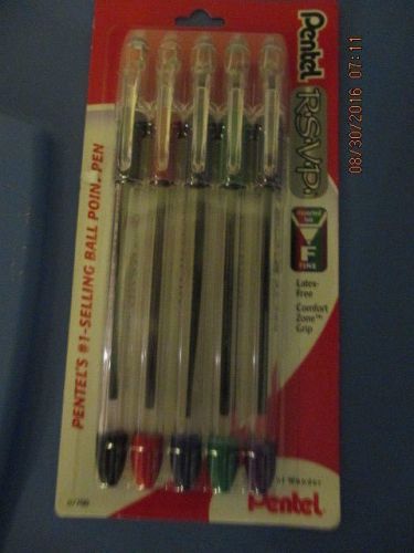 Nip (3) five fine line pentel r.s.v.p. assorted ink comfort zone grip pens for sale