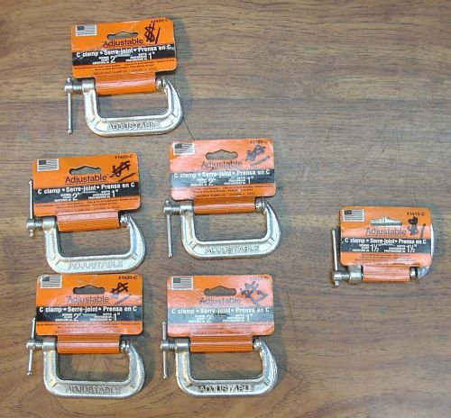 6 NOS Small &#034;Adjustable&#034; Brand &#034;C&#034; Clamps Including 5-1420-C,&amp; 1-1415-C,Unused
