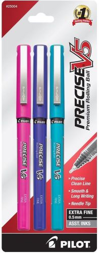 Pilot Precise V5 Stick Rolling Ball Pens Extra Fine Point 3-Pack Pink/Purple/...