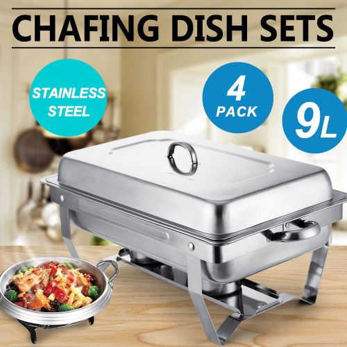 4 PACK CHAFING DISH SETS BUFFET CATERING WITH TRAY 9 QUART PARTY PACK HOT
