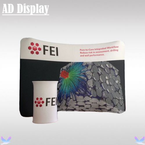 300*228cm Trade Show Curved Tension Fabric Banner Display Wall With Oval Table