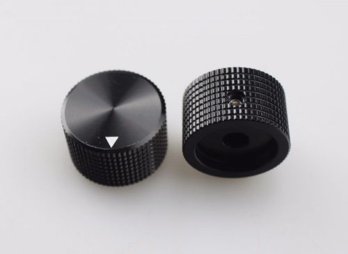 2 x Aluminum Hi-Fi Control Knob Set Screw Type 25mmDx15mmH Black for 6mm Shaft