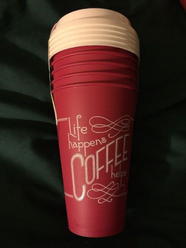 Aladdin Reusable 16oz. To-Go Cups w/Travel Lids-BPA Free Plastic-Set of 5-Red