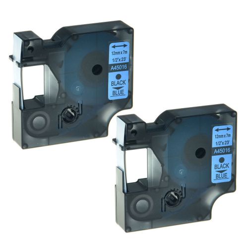 2PK 45016 Black on Blue Label Tape for  DYMO D1 LM Labelmanager 300 12mm 1/2&#034;