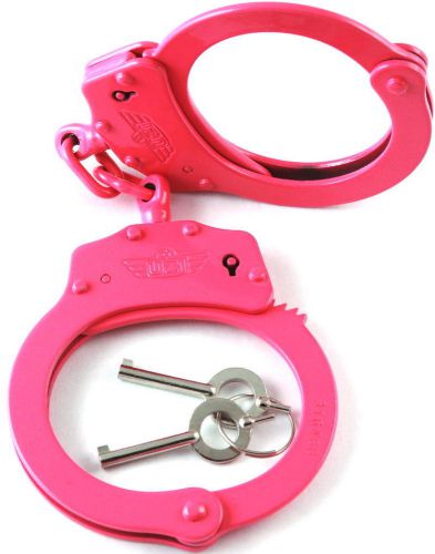 UZI-HC-H-Pink UZI Pink Plated Steel Chain Handcuffs Police Restraints Bondage Cu