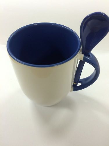 Lot of 35 Sublimation Ceramic Mugs With Spoon 12oz Mug Blue Inside &amp; Handle