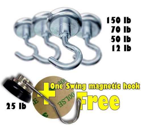 5 Powerful Neodymium Magnetic Hooks - &#034;Rare Earth&#034; Magnets For Fridges,Kitchen..