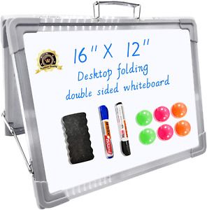 Pollenzic Dry Erase White Board 2 Sides Small White Board Magnetic Foldable Port