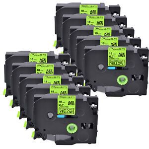 10PK TZe-C41 TZ-C41 18MM Black On Fluorescent Yellow Label For Brother PT18R