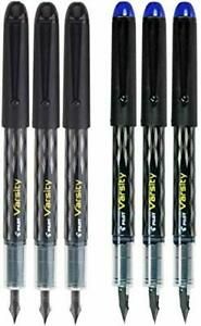 Pilot Varsity Disposable Fountain 6 Pack Combo, 3 Black Pens and 3 Blue (Black)