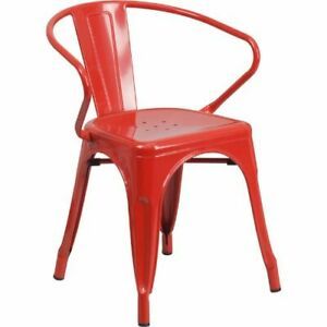 Red Metal Indoor-Outdoor Chair with Arms FLACH31270REDGG