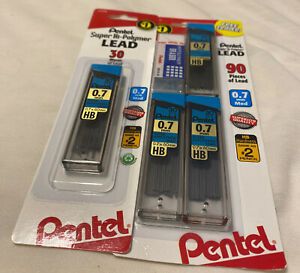 Pentel Super Hi-Polymer Lead Refills, 0.7mm, HB, Black, 30/Tube, 4 Tubes/Pack