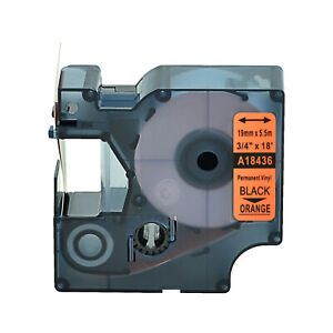 1PK 18436 Permanent Vinly Label Tape for Dymo Rhino 5200 Black on Orange 3/4&#034;