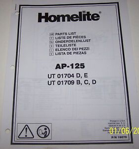 HOMELITE 2 CYCLE GAS PUMP PARTS LIST AP-125
