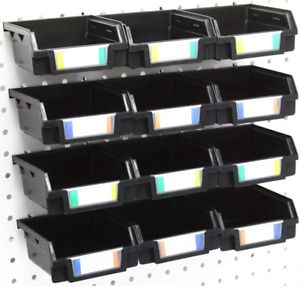 12 Pack Black Pegboard Bins - Pegboard Hardware Parts Storage