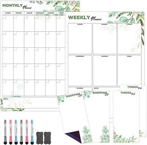 Monthly &amp; Weekly Magnetic Calendar for Refrigerator (Leaf) | Vertical Magnetic D