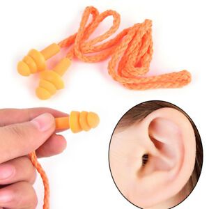Soft Silicone Corded Ear Plugs Reusable Hearing Protection Protector Earplug  Hj