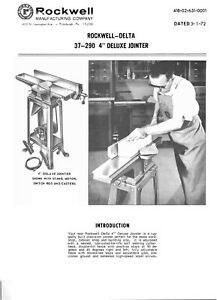 1972 Rockwell 37-290 4 inch Deluxe Jointer Instruction Maint &amp; Parts Manual + 9
