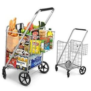 Shopping Cart Double Basket Grocery Cart 330 lbs Capacity Folding Jumbo