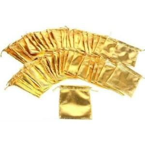 48 Gold Metallic Drawstring Jewelry Pouches 2 3/4&#034;