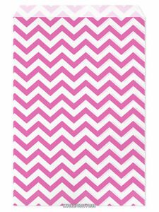 100 Flat Merchandise Paper Bags: 5x7 Inches, Pink Chevron Paper Party Bags