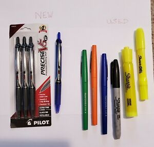 10 lot Mixed PENS &amp; MARKERS - Rolling Ball, Permanent, Felt Tip, Highlighters