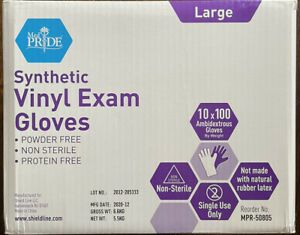 MedPride Synthetic Vinyl Exam Gloves MPR-50805 Large 10 Boxes, 1000 Gloves