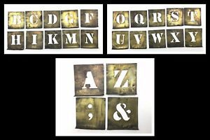 VTG 1 3/4&#034; Brass Locking Stencils Letters incomplete (Nice font) Stencils 2 3/4&#034;