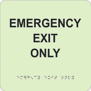 NMC GADA100BK Glow Emergency Exit Only Braille Sign