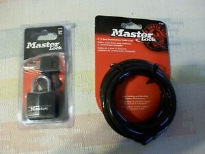 2  &#034;Master Lock 131D Small Padlock&#034; &amp; 4&#039; Combination Cable Lock&#034;  Both New