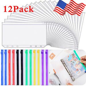12Pcs A6 Binder Pockets Zipper Folders 6-Ring Binder Document Filing Bags US