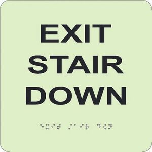 NMC GADA105BK Glow Exit Stair Down Braille Sign
