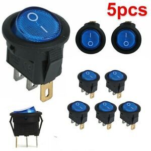 Car Blue LED Round Switch On/Off Rocker Round SPST Waterproof With LED