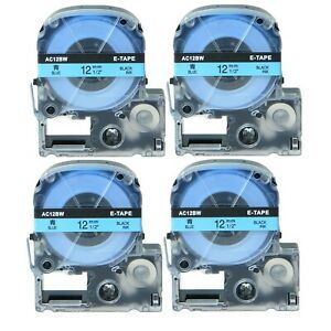 4PK Black on Blue Tape Compatible with Epson LW600 LK-4LBP KingJim SC12BW 1/2&#034;