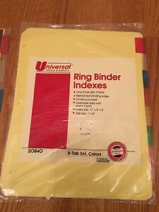 NEW Tab Colored Dividers 3 Ring Binder See Thru Plastic Film File Folder Inserts