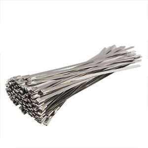 100pcs Chrome 8&#034; Stainless Steel Header Wrap Straps Self Locking Cable Zip Ties